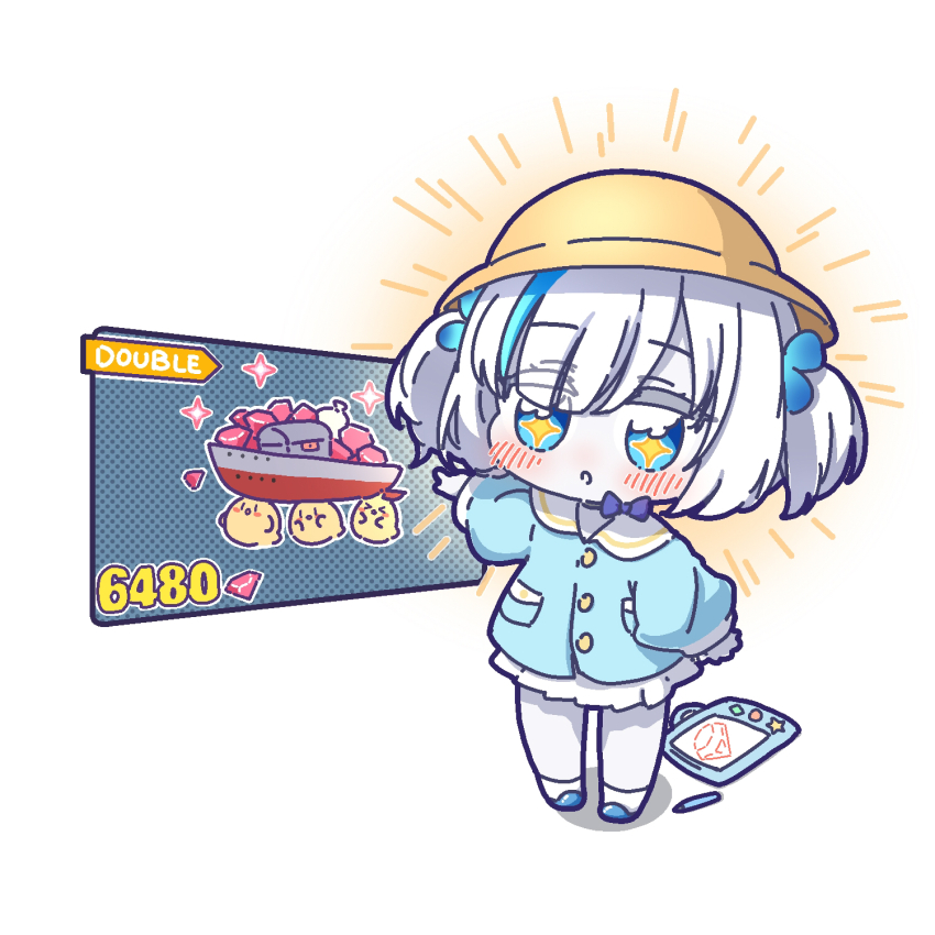 1girl, azur_lane, blue_eyes, blue_footwear, blue_hair, blue_ribbon, blue_shirt, blush