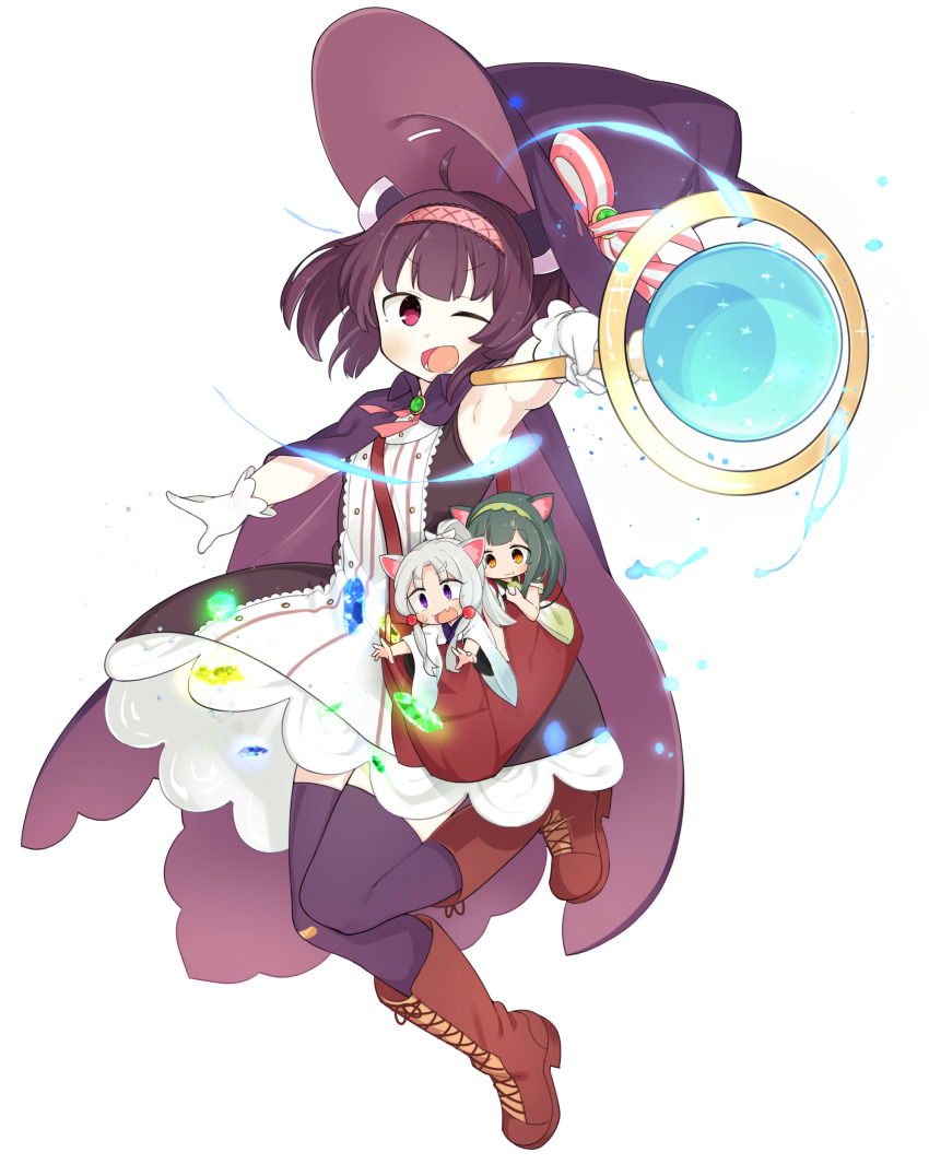 3girls, absurdres, ahoge, animal_ears, armpits, bag, blush, boots