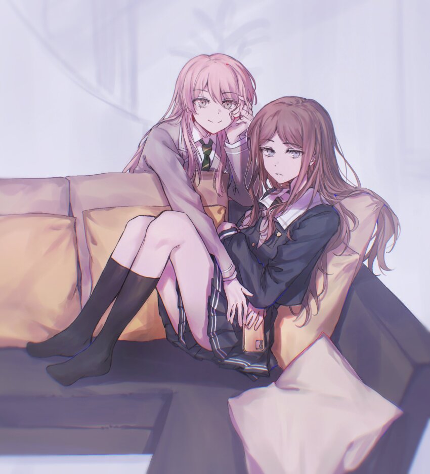 2girls, bang_dream!, bang_dream!_it's_mygo!!!!!, black_socks, blazer, blue_eyes, blue_serafuku, blue_shirt