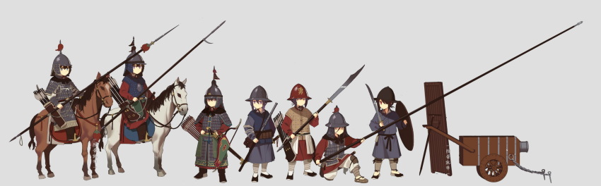 6+girls, armor, arrow_(projectile), bow_(weapon), brigandine_(armor), cannon, cavalry, chinese_empire