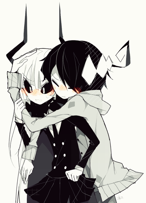 1boy, 1girl, black_hair, blush, couple, etihw_(funamusea), formal_clothes, funamusea