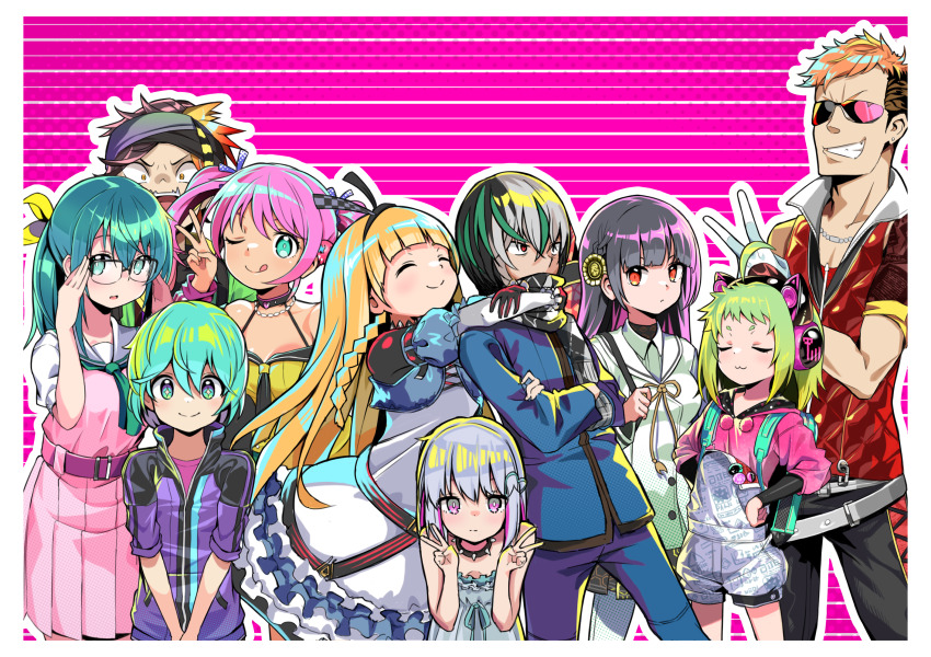 4boys, 6+girls, :3, :q, ahoge, alyce_(dohna_dohna), animal_ear_headphones, animal_ears