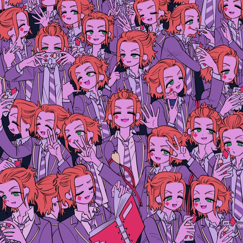 6+boys, armband, bangs_pinned_back, black_jacket, cater_diamond, clone, cupcake, diamond_(shape)