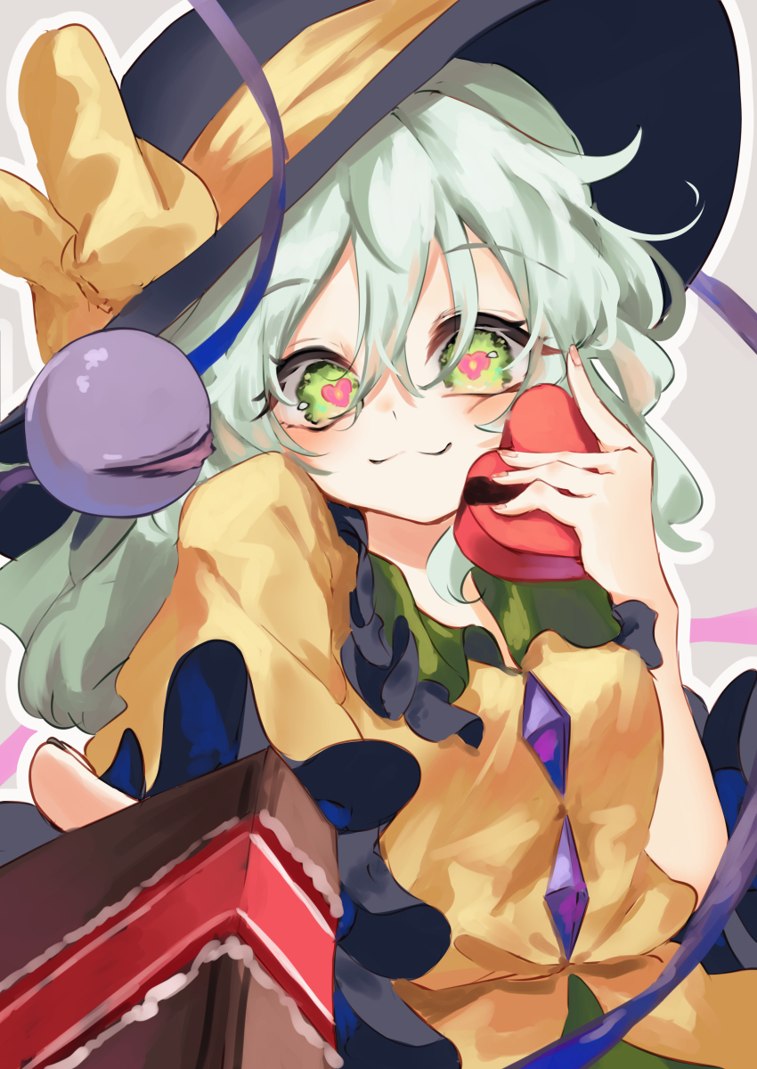 1girl, :3, absurdres, aqua_hair, black_hat, blush, bow, box