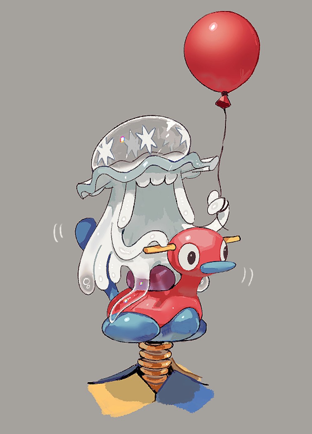 air_balloon_(pokemon), animal_focus, balloon, full_body, gameplay_mechanics, gen_2_pokemon, gen_7_pokemon, grey_background