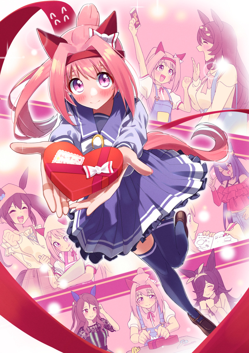 6+girls, absurdres, armor, blush, casual, chocolate, closed_mouth, freely2327