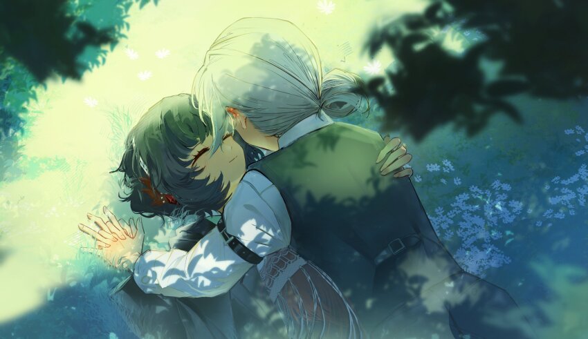 2girls, absurdres, arm_belt, belt, black_belt, black_coat, black_hair, black_pants