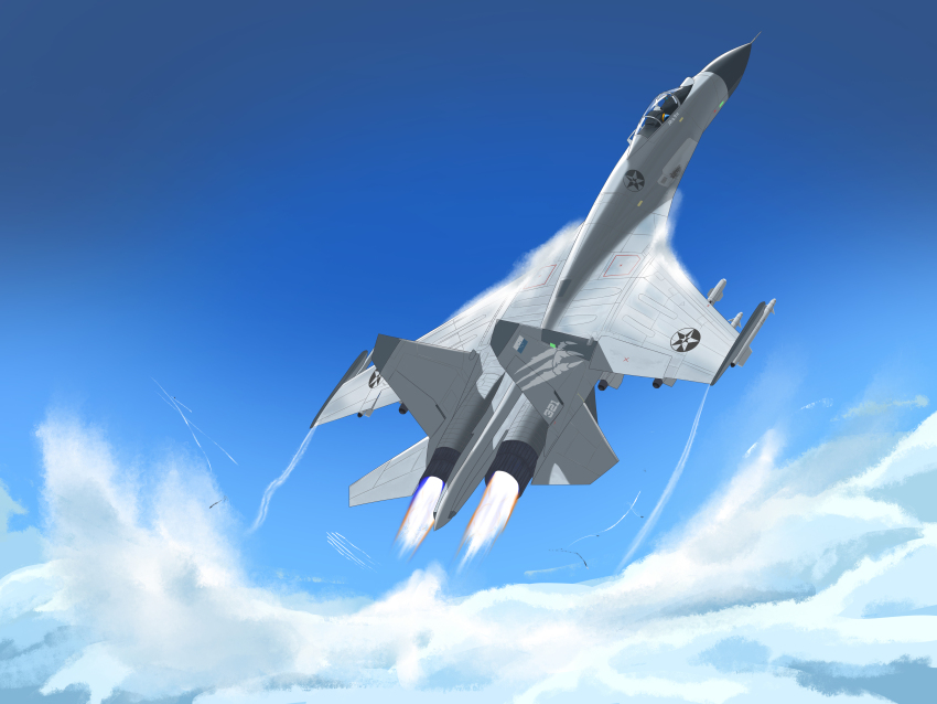 above_clouds, absurdres, ace_combat, ace_combat_7, afterburner, air-to-air_missile, air_current, aircraft
