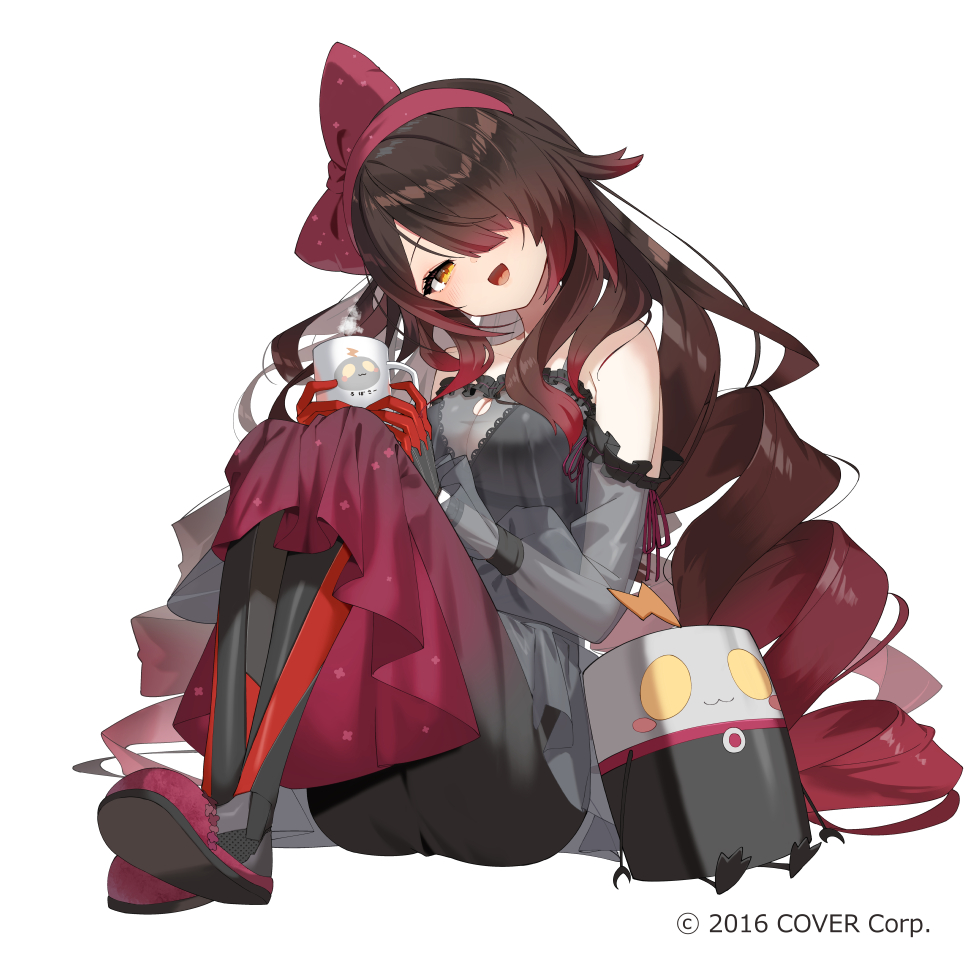 1girl, bare_shoulders, black_dress, bow, breasts, brown_hair, cleavage, cleavage_cutout