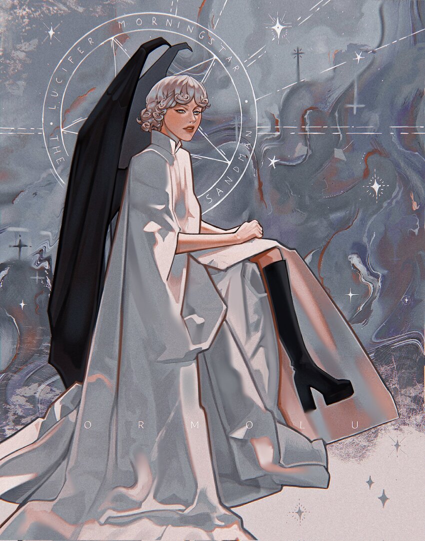 1girl, demon_girl, demon_wings, dress, highres, looking_at_viewer, lucifer_morningstar_(dc), ormolu