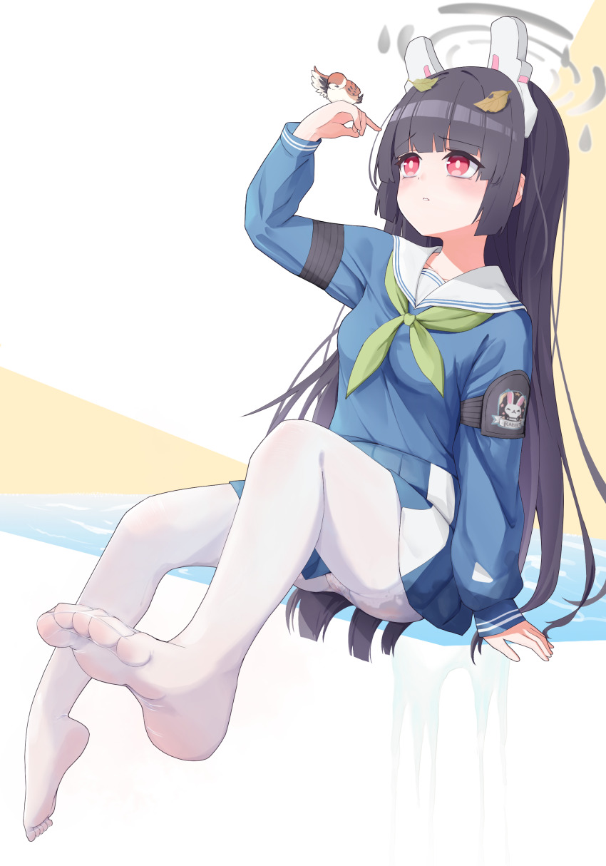 1girl, absurdres, animal_ear_headphones, animal_ears, arm_up, bird, bird_on_hand, black_hair
