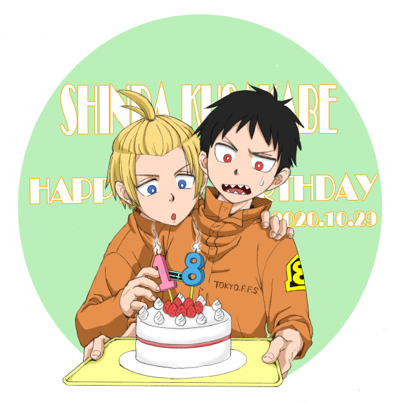 2boys, arthur_boyle, birthday, birthday_cake, black_hair, blonde_hair, blue_eyes, cake