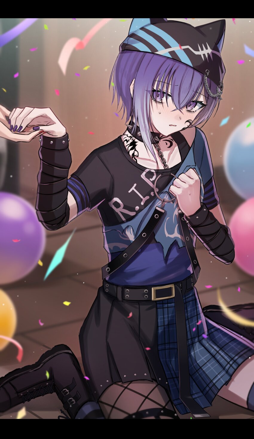 2girls, absurdres, aoki_shizumi, beanie, belt, chain, choker, d4dj