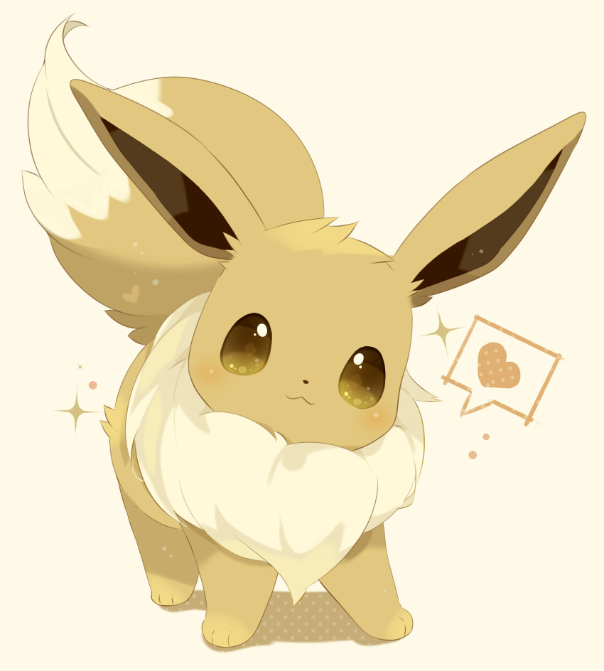 :3, brown_eyes, closed_mouth, commentary_request, eevee, full_body, gen_1_pokemon, heart