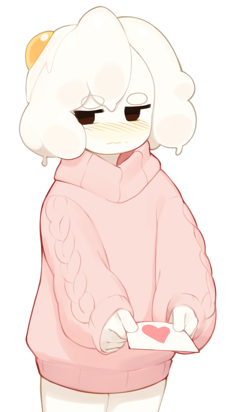 1girl, averting_eyes, blush, brown_eyes, cable_knit, commentary, cowboy_shot, egg_(lemyawn)