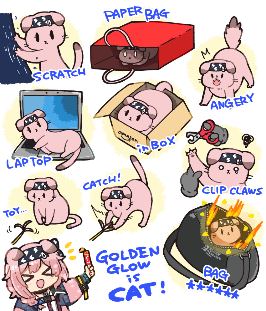 >_<, 1girl, 1other, :d, ^^^, absurdres, amazon_(company), animal