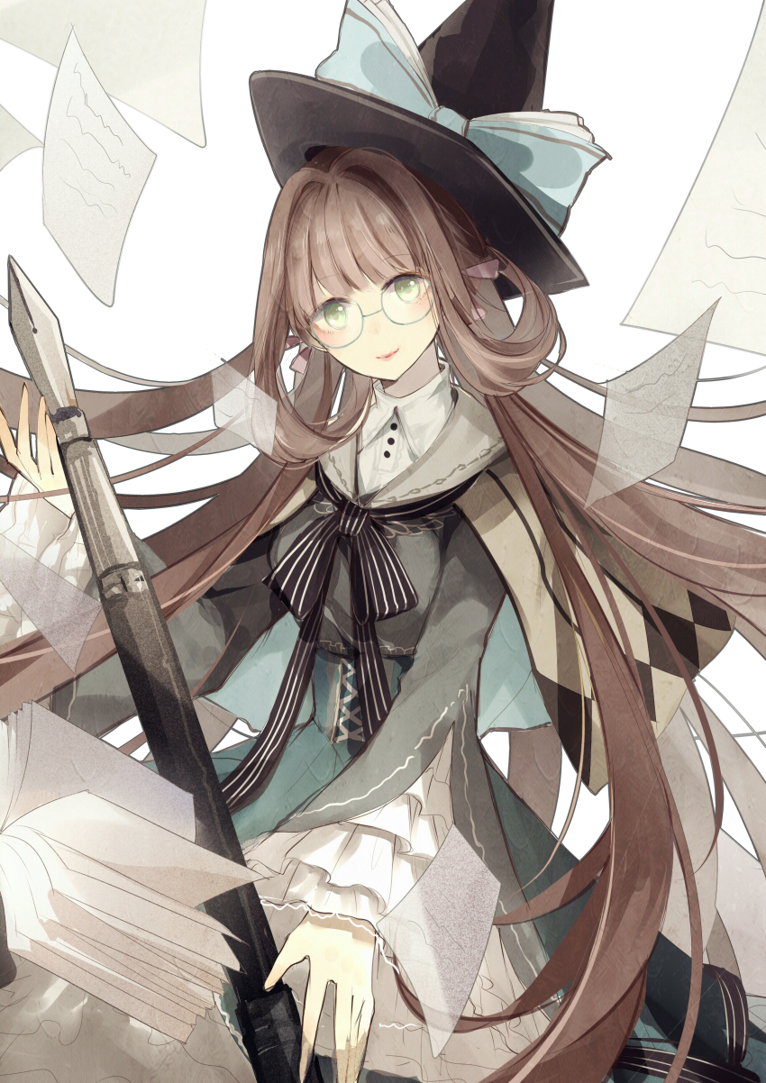 1girl, absurdres, alternate_costume, aqua_bow, argyle, beartoris, bell_sleeves, black_bow