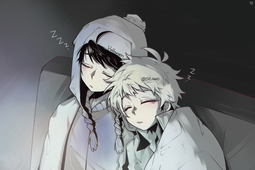 2boys, black_hair, blanket, blonde_hair, blush, closed_eyes, collared_shirt, craig_tucker