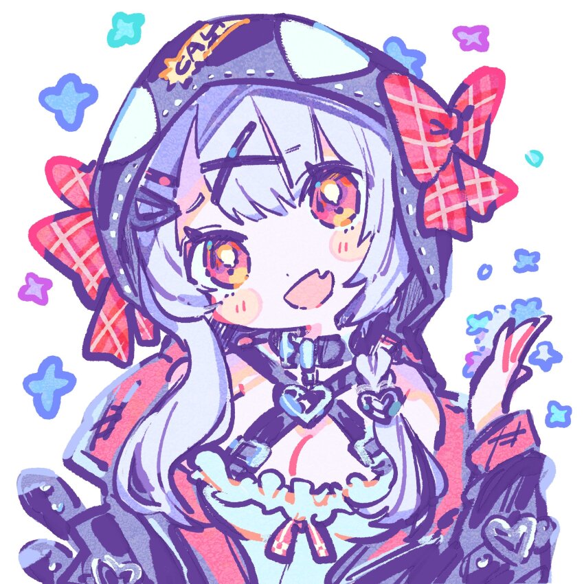 1girl, :d, black_collar, black_jacket, blush, bow, breasts, camisole