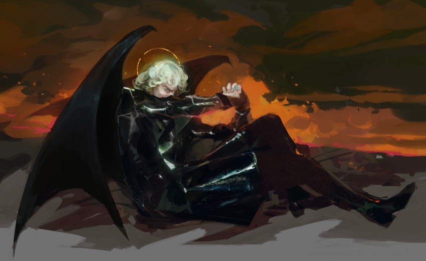 1girl, absurdres, armor, black_armor, black_boots, black_pants, boots, demon_girl