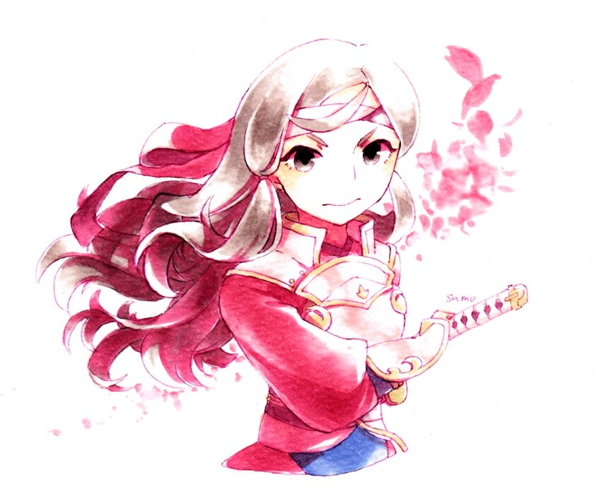 1girl, armor, closed_mouth, fire_emblem, fire_emblem_fates, hana_(fire_emblem), headband, japanese_armor
