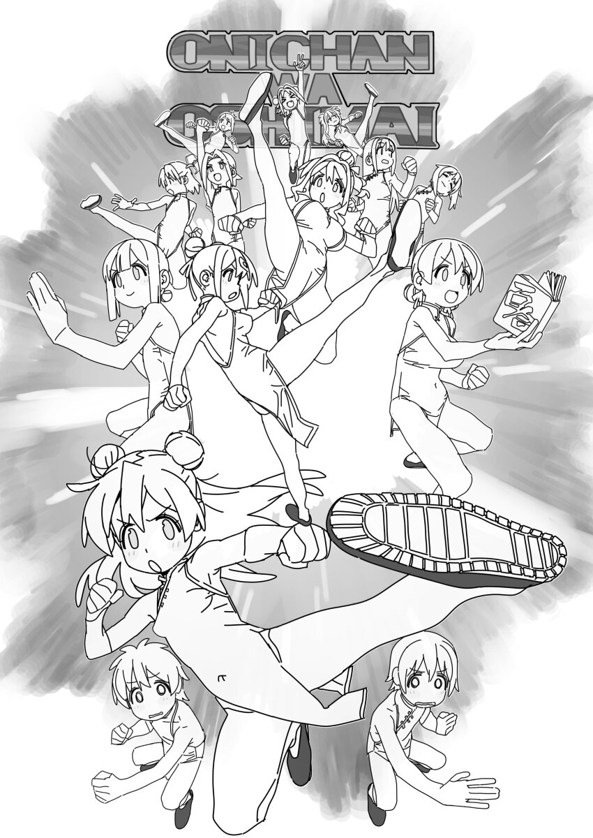 >:), >_<, 2boys, 6+girls, :d, :o, absurdres, alternate_costume