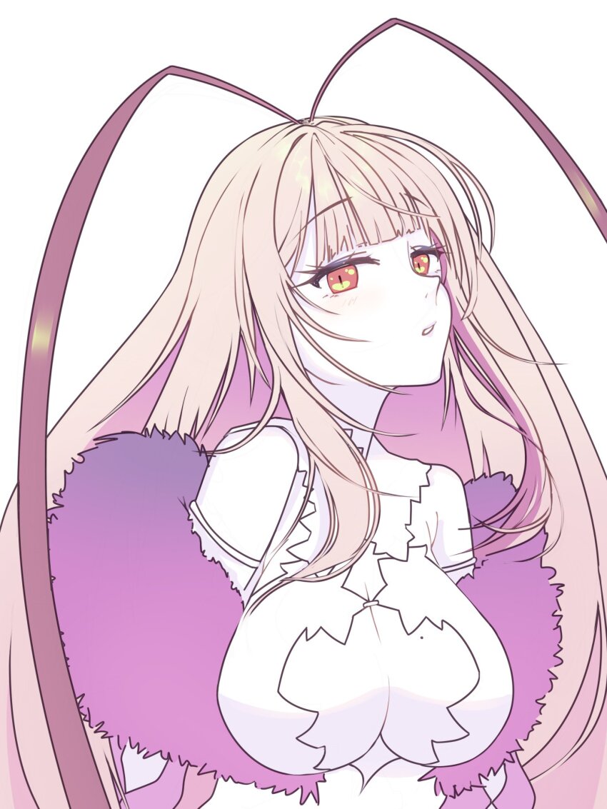 antenna_hair, arthropod_girl, blunt_bangs, breasts, cleavage, cleavage_cutout, clothing_cutout, cockroach_girl