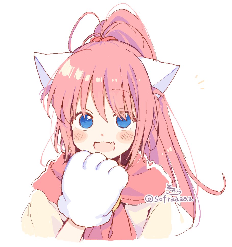 1girl, :d, animal_ears, animal_hands, blue_eyes, blush_stickers, cat_ears, cropped_torso
