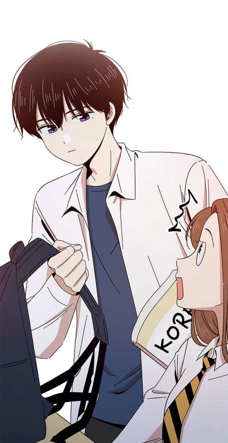 1boy, 1girl, ahoge, bag, black_eyes, black_hair, blue_eyes, blue_shirt