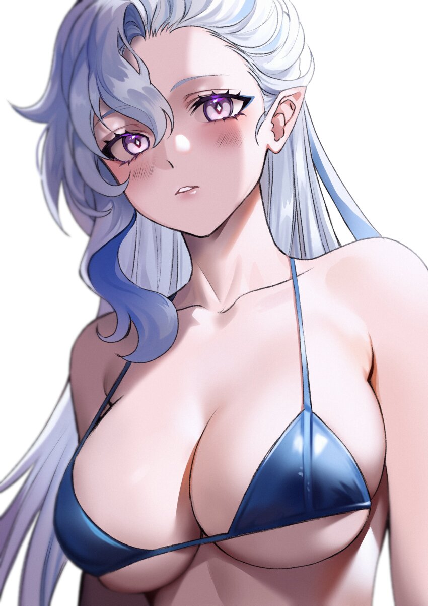 1girl, absurdres, blue_bra, blue_hair, bra, breasts, genderswap, genderswap_(mtf)