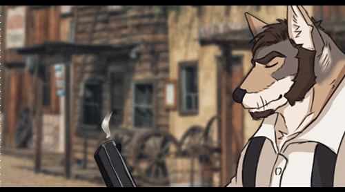 1boy, 617foreverwithy, animal_ears, animated, animated_gif, bara, blowing_smoke, facial_hair