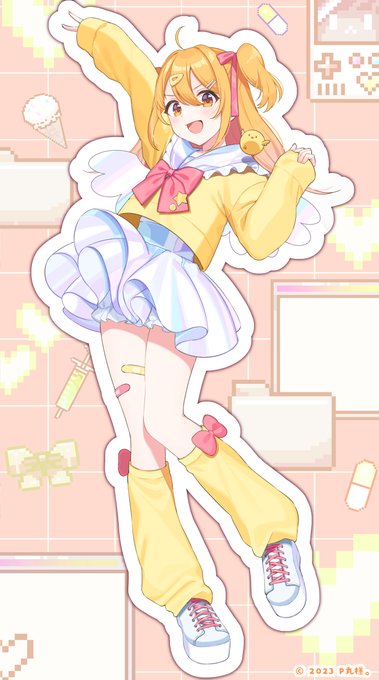 1girl, 2023, :d, ahoge, arm_up, baby_animal, bandaid, bandaid_on_leg