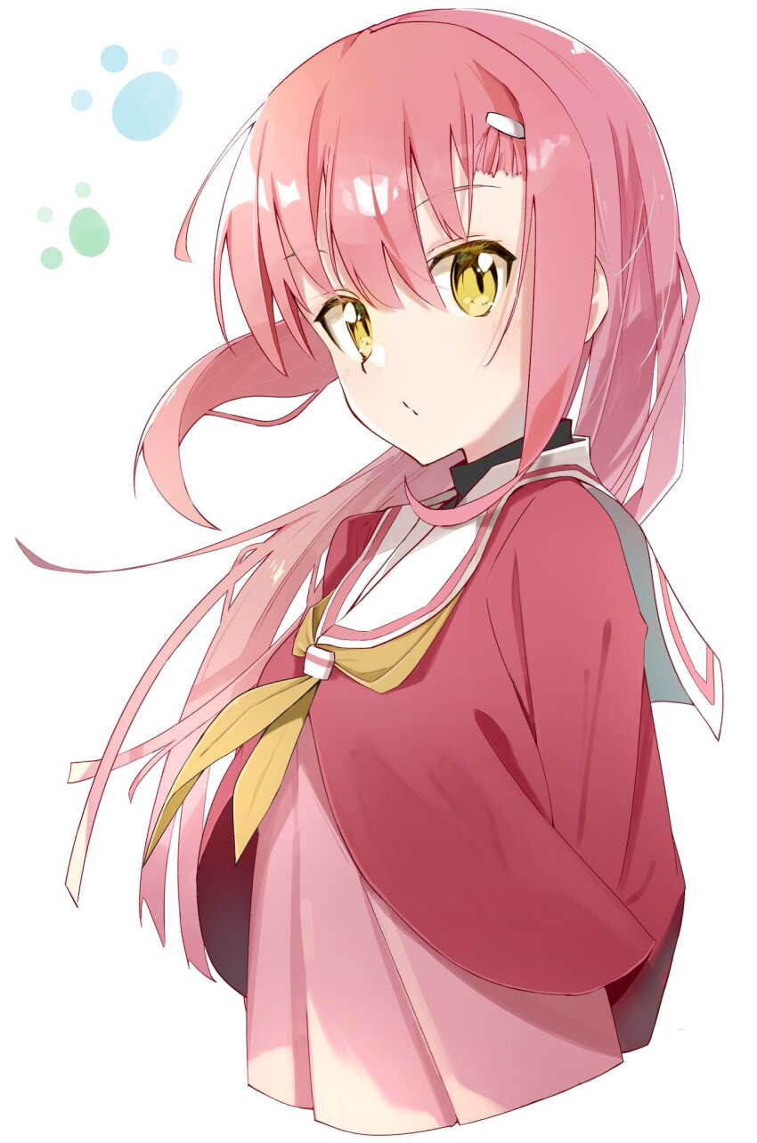 1girl, comadori09, hair_ornament, hakuo_school_uniform, hayate_no_gotoku!, highres, katsura_hinagiku, long_hair, pink_hair, school_uniform, solo, upper_body, yellow_eyes
