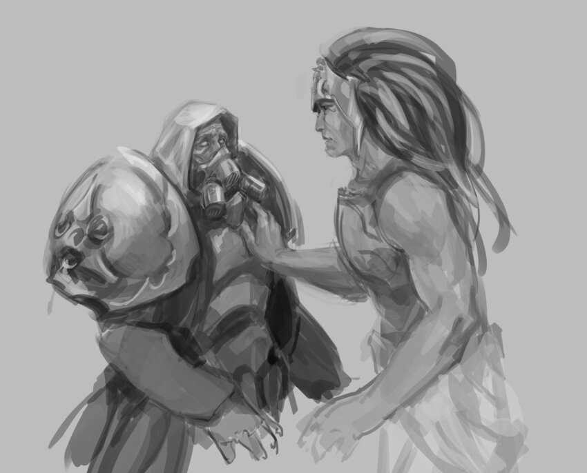 2boys, ancient_egyptian_hat, armor, breastplate, commentary, couter, death_guard, daemon_prince