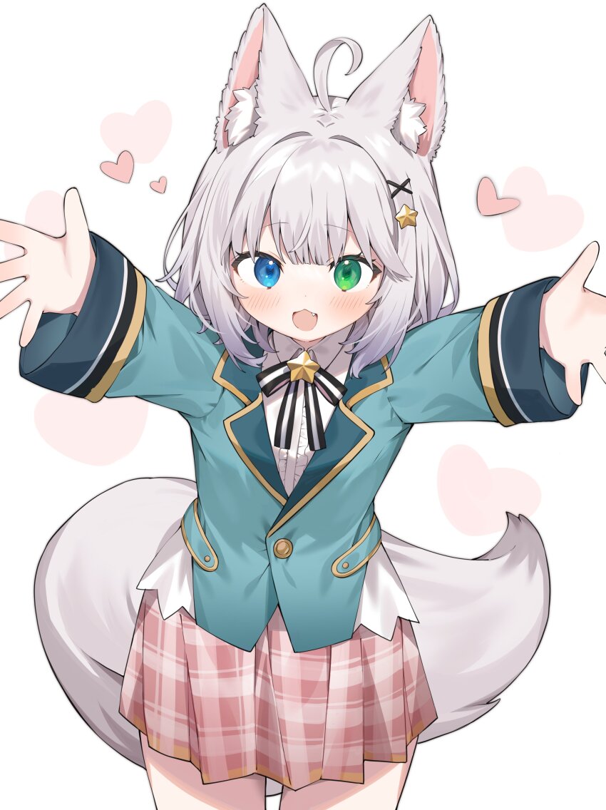 1girl, \o/, absurdres, ahoge, animal_ears, aqua_jacket, arms_up, blue_eyes