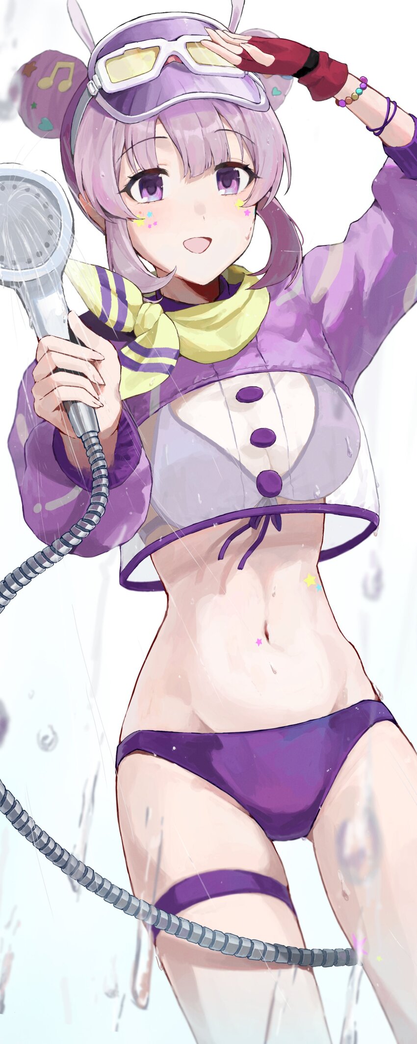 1girl, absurdres, breasts, deibadoo, fingerless_gloves, gloves, hair_bun, hat