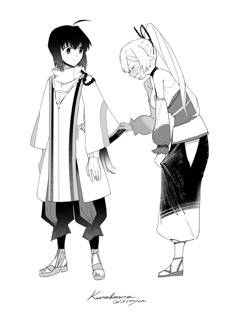 1girl, 1other, ahoge, androgynous, blush, clothes_grab, clothing_cutout, fate/grand_order