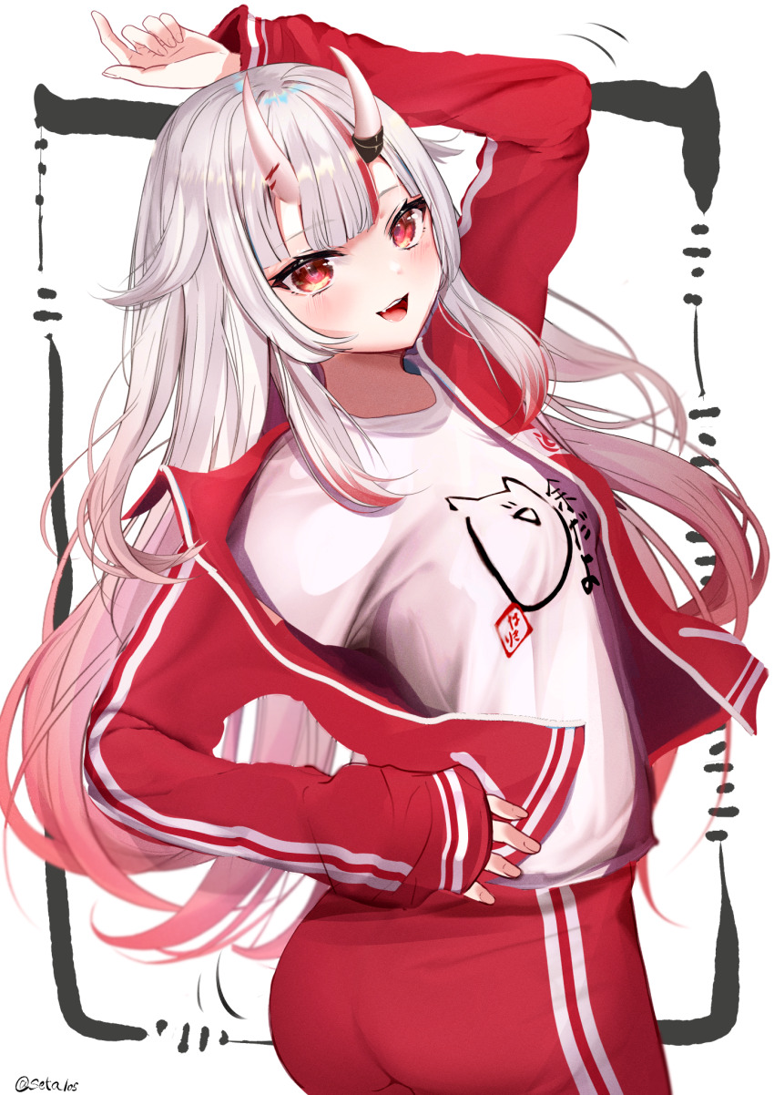 1girl, highres, hololive, horns, long_hair, long_sleeves, looking_at_viewer, nakiri_ayame