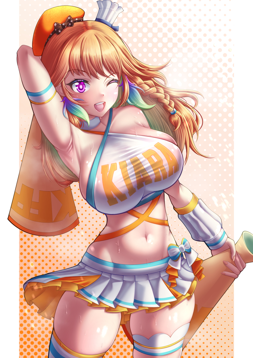 1girl, absurdres, alternate_costume, aqua_hair, arm_behind_head, arm_warmers, armpits, bare_shoulders