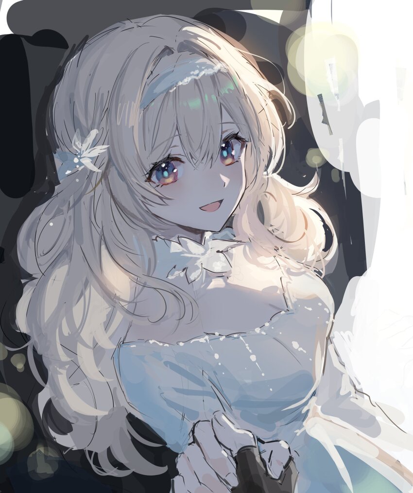 1girl, :d, absurdres, bare_shoulders, blue_eyes, blush, breasts, caelus_(honkai:_star_rail)