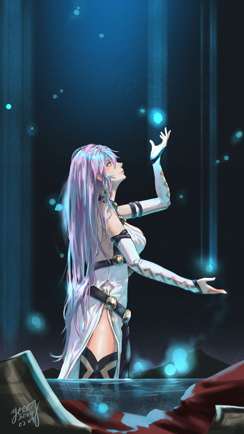 1girl, absurdres, bare_shoulders, breasts, cleavage, dress, earrings, fire_emblem