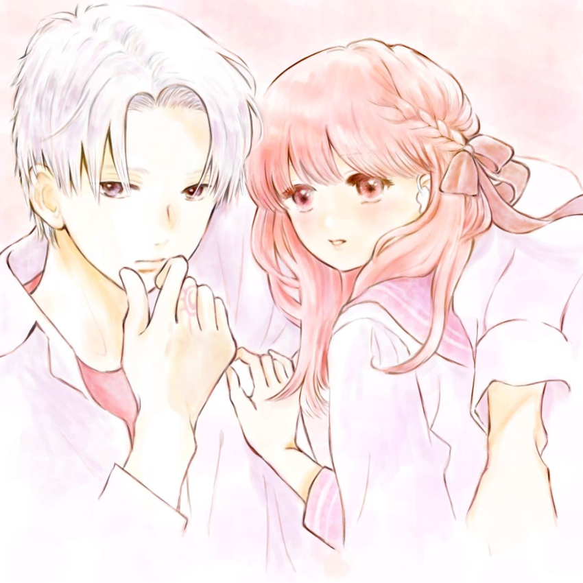 1boy, 1girl, arm_around_shoulder, braid, brown_eyes, brown_hair, cohaqur, couple