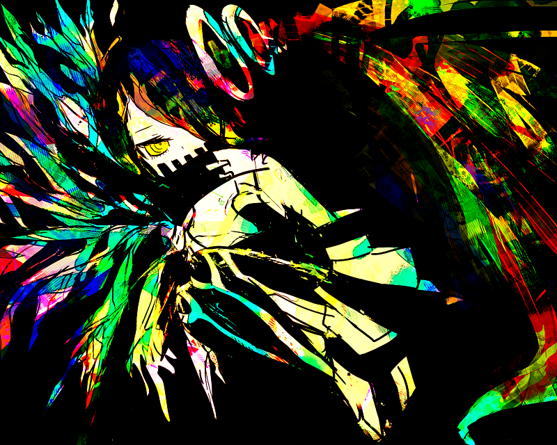 1girl, bad_id, bad_pixiv_id, black_hair, detached_sleeves, faux_traditional_media, female_focus, fetal_position