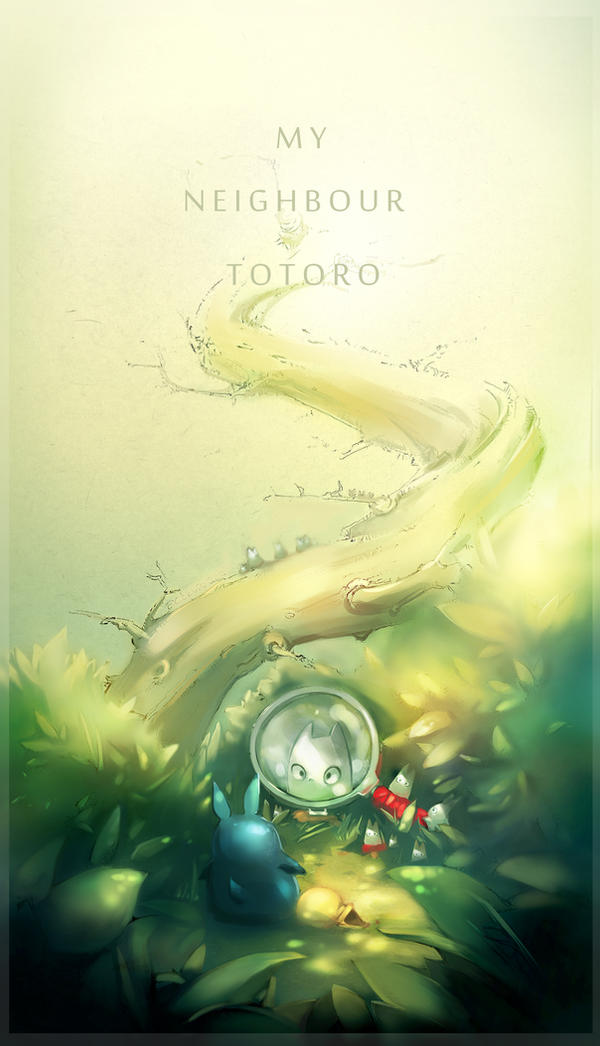 bare_tree, chibi_totoro, chuu_totoro, commentary, copyright_name, english_commentary, gokupo101, green_theme