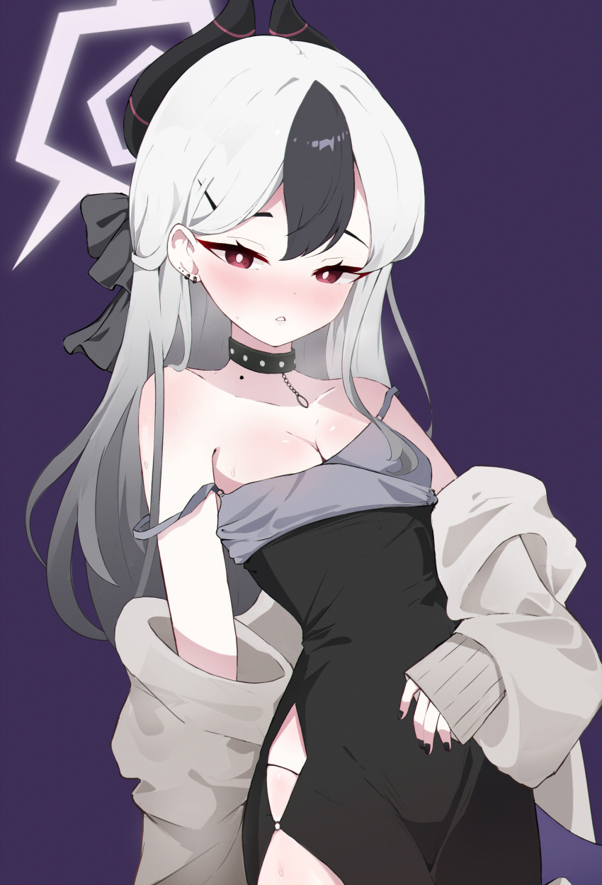 :o, absurdres, bare_shoulders, black_choker, black_dress, black_hair, black_panties, blue_archive