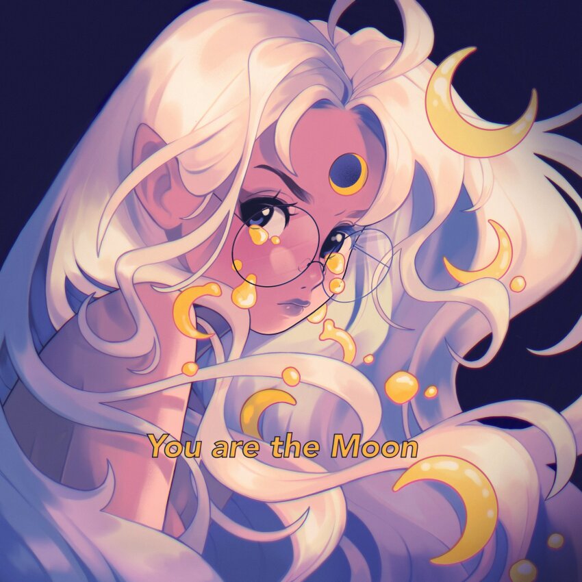 1boy, 1girl, bare_shoulders, commentary, crescent_moon, dark-skinned_female, dark_background, dark_skin