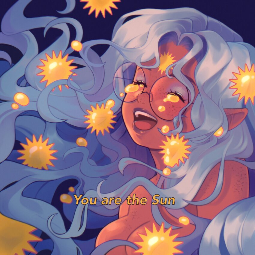 1girl, breasts, commentary, dark-skinned_female, dark_background, dark_skin, english_commentary, freckles