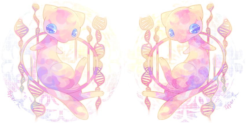 blue_eyes, dna, effier_kyo, gen_1_pokemon, legendary_pokemon, mew_(pokemon), multiple_views, mythical_pokemon