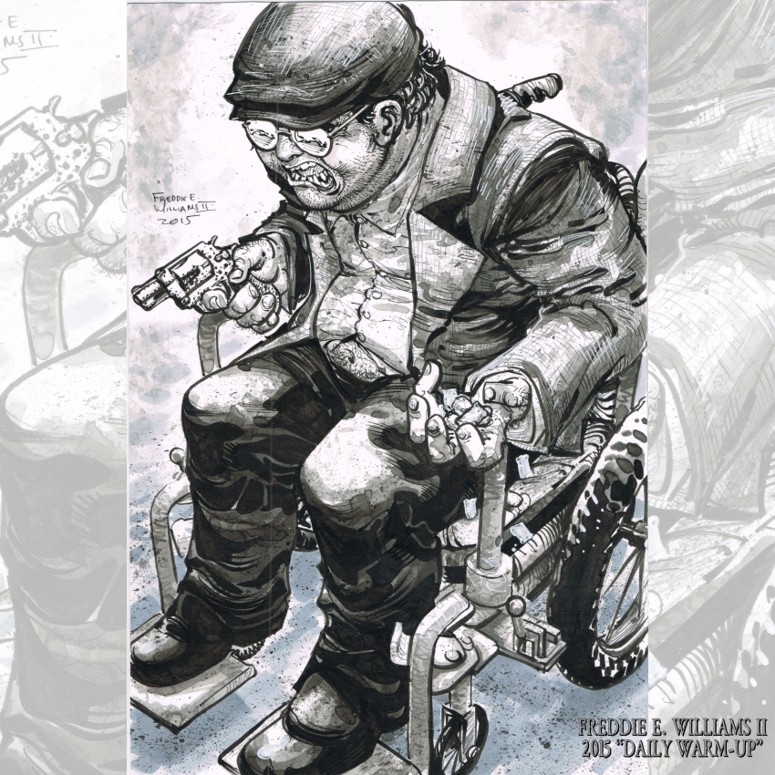 1boy, absurdres, artist_name, beard_stubble, chair, dated, facial_hair, fat