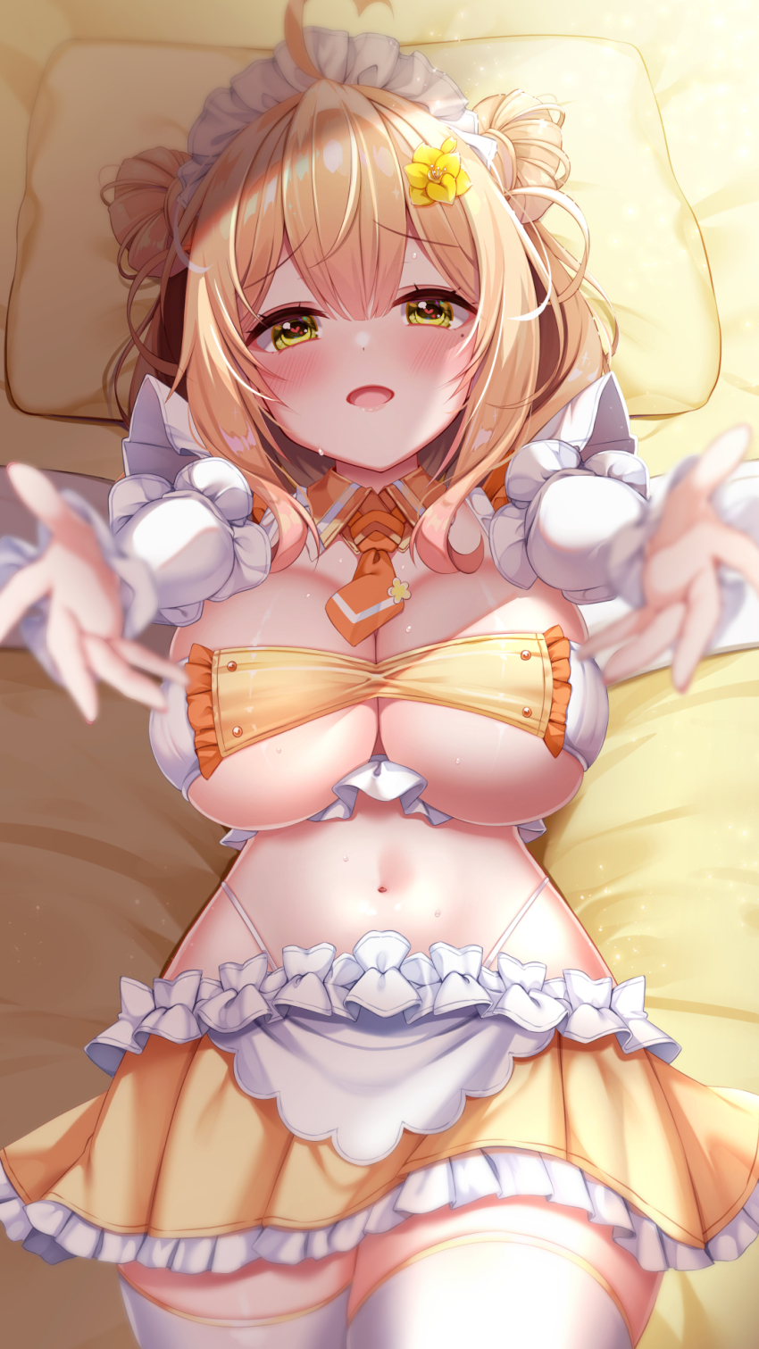 1girl, ahoge, anto_mel, apron, aria_(koiiroharemoyou), blunt_bangs, blurry, blush